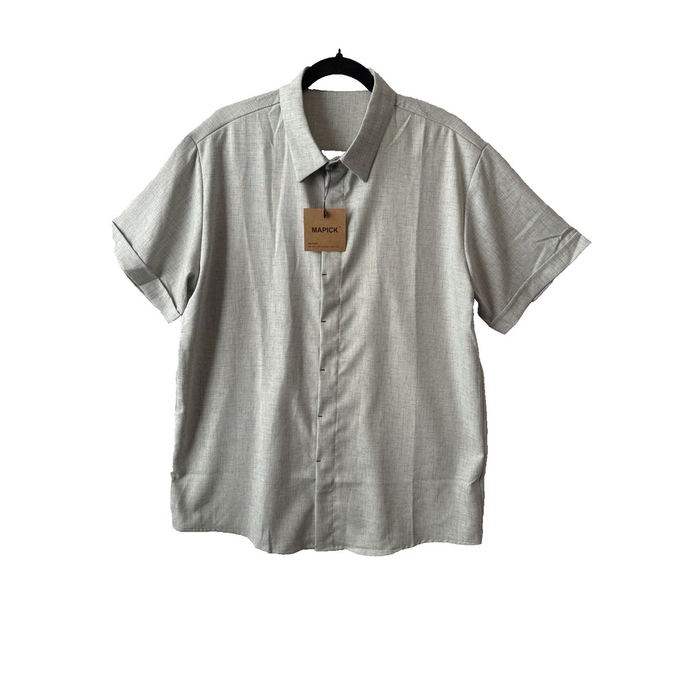 Linen Blend Sage Green Short Sleeve‎ Button Up Shirt L Oversized Resort Beach